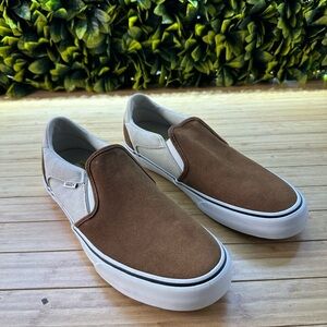 Vans Men's Brown and White Slip-On Sneakers